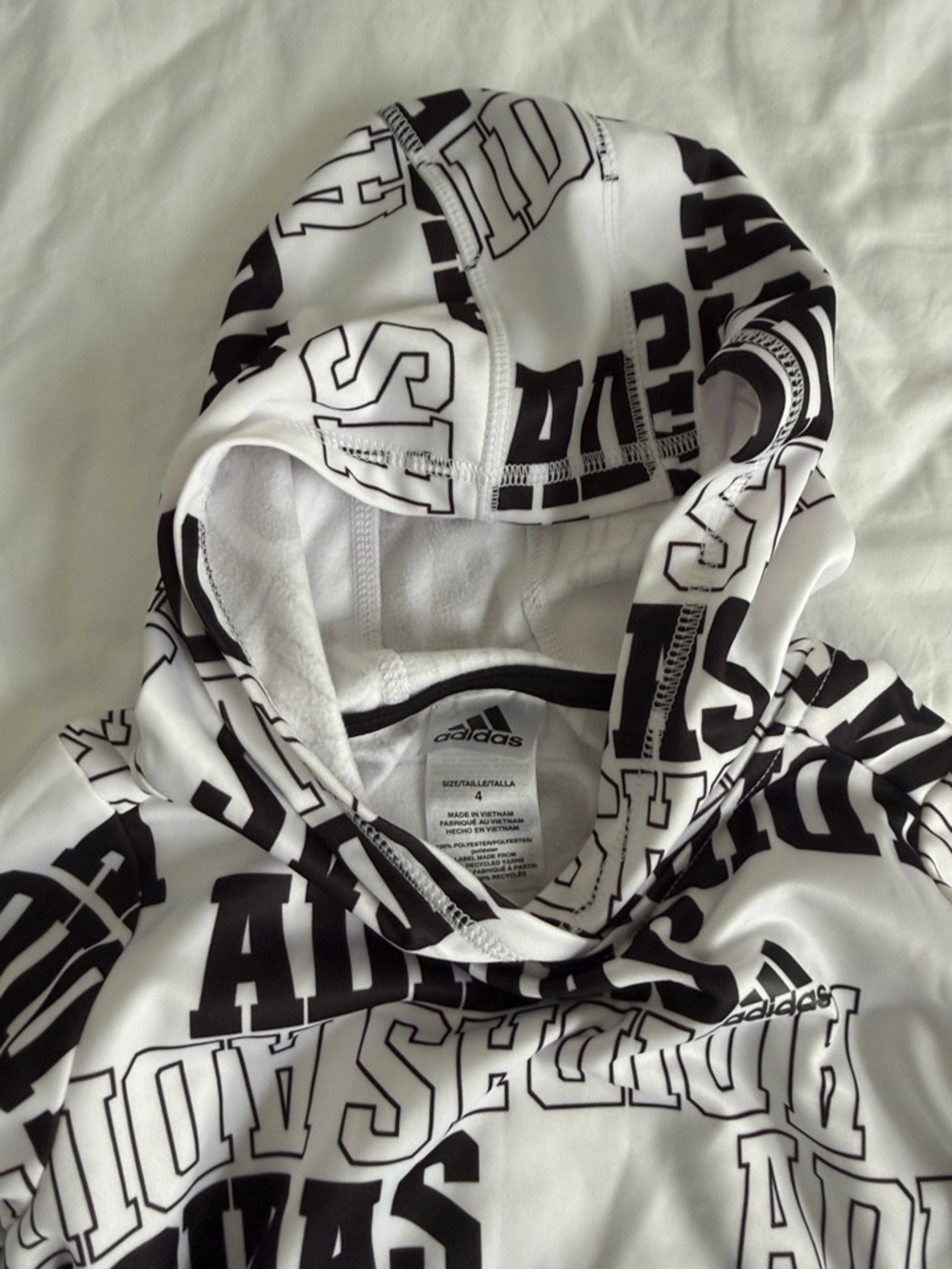 adidas White Hoodie with Black All-Over Logo Print - Picture 3 of 5